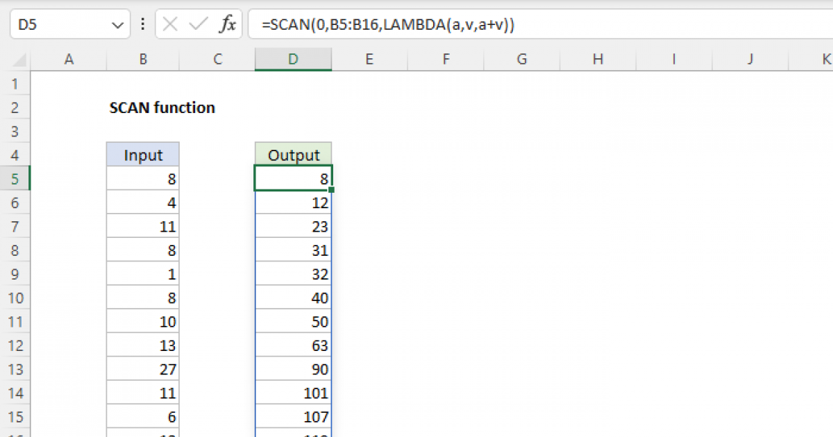 Excel SCAN function Exceljet